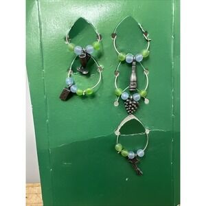 Silver tone Wine‎ Glass Charms Set of 5 Drink Markers Italy Themed Party Bar